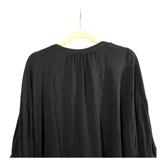 Old Navy Black 3/4 Sleeve Split Neck Ladder Stitch Top Casual Boho Women's XXL - Picture 5 of 6